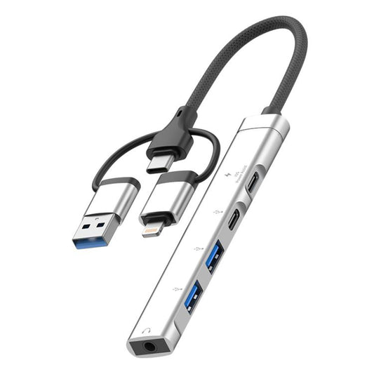 USB / Type-C / 8 Pin to 3.5mm, PD, 2 x USB, Type-C HUB Adapter 5 in 1 Docking Station
