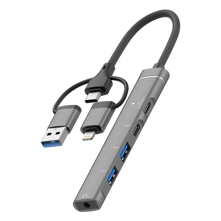 USB / Type-C / 8 Pin to 3.5mm, PD, 2 x USB, Type-C HUB Adapter 5 in 1 Docking Station
