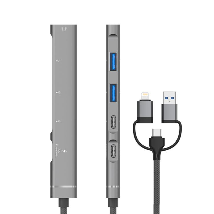 USB / Type-C / 8 Pin to 3.5mm, PD, 2 x USB, Type-C HUB Adapter 5 in 1 Docking Station