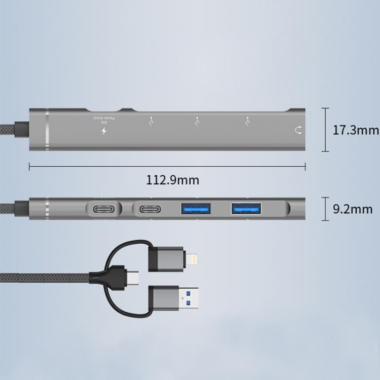 USB / Type-C / 8 Pin to 3.5mm, PD, 2 x USB, Type-C HUB Adapter 5 in 1 Docking Station