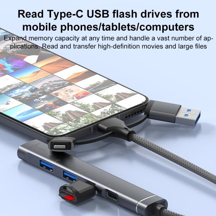 USB / Type-C / 8 Pin to 3.5mm, PD, 2 x USB, Type-C HUB Adapter 5 in 1 Docking Station