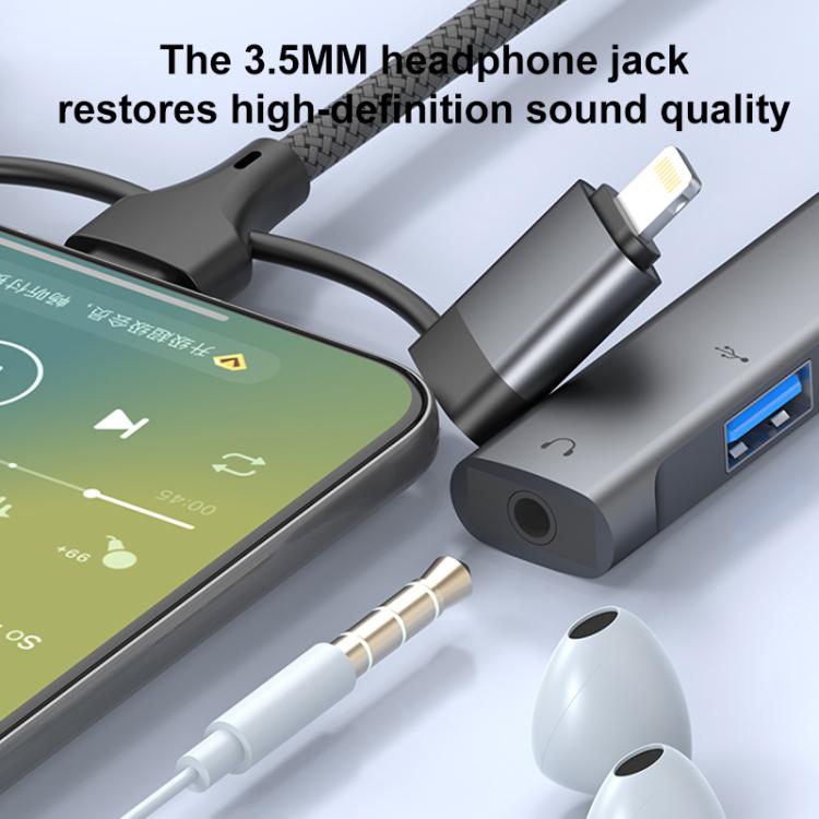 USB / Type-C / 8 Pin to 3.5mm, PD, 2 x USB, Type-C HUB Adapter 5 in 1 Docking Station