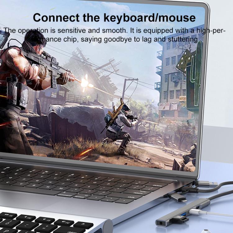 USB / Type-C / 8 Pin to 3.5mm, PD, 2 x USB, Type-C HUB Adapter 5 in 1 Docking Station