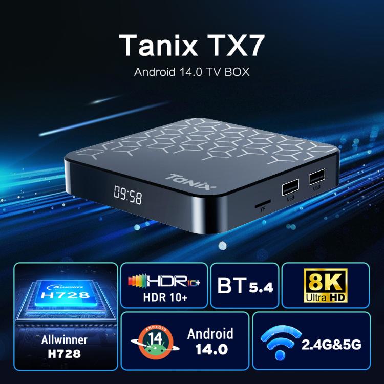 Tanix TX7 8K UHD Android 14 Smart TV Box with Remote Control, Allwinner H728 Octa-Core