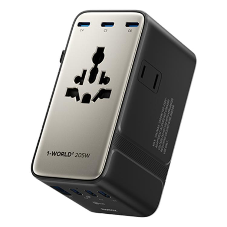 MOMAX UA28L 1-World 2 205W Dual AC 7-Port Universal Travel GaN Charger with 140W Cable