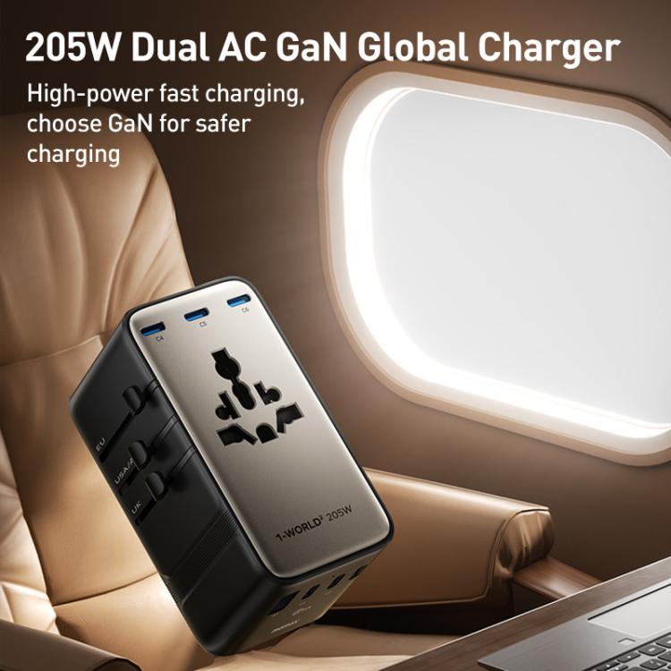 MOMAX UA28L 1-World 2 205W Dual AC 7-Port Universal Travel GaN Charger with 140W Cable