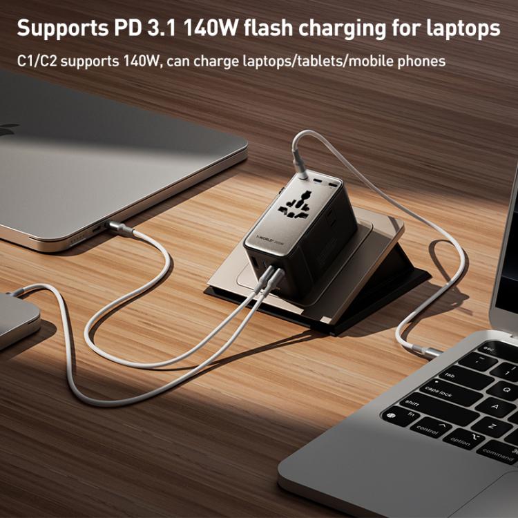 MOMAX UA28L 1-World 2 205W Dual AC 7-Port Universal Travel GaN Charger with 140W Cable