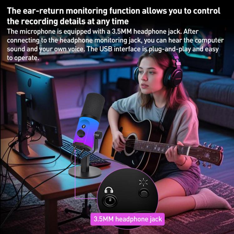 XTUGA ZX-777 XLR / USB-C Dynamic Microphone RGB Light Noise Reduction for Live