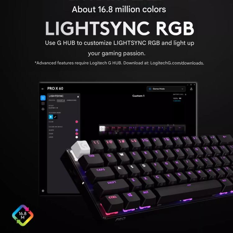 Logitech G PRO X 60 LIGHTSPEED Wireless Gaming Keyboard, GX-T Optical Switches