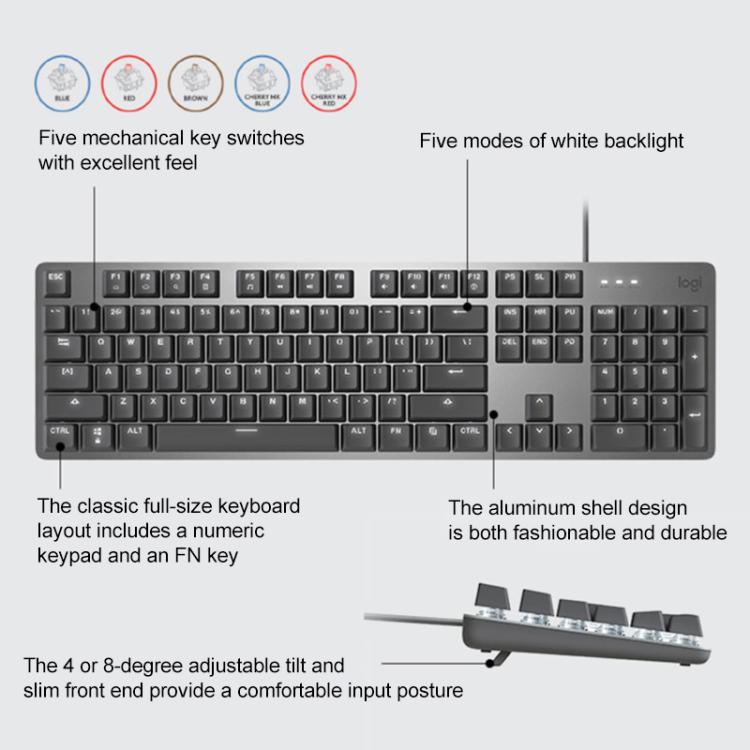 Logitech K845 Backlit Mechanical Wired Keyboard, Cable Length: 1.8m