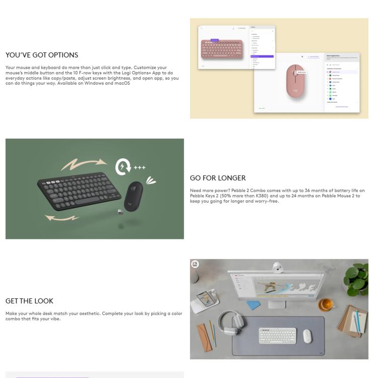 罗技 PEBBLE 2 COMBO Thin and Light Wireless Slim Bluetooth Keyboard and Mouse Set