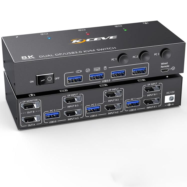 KCEVE KC-KVM302DP USB 3.0 Dual Monitor 8K 30Hz KVM Switch