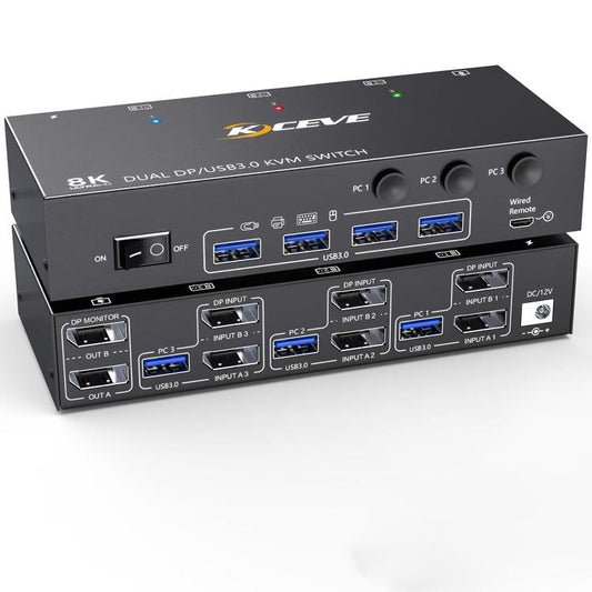 KCEVE KC-KVM302DP USB 3.0 Dual Monitor 8K 30Hz KVM Switch