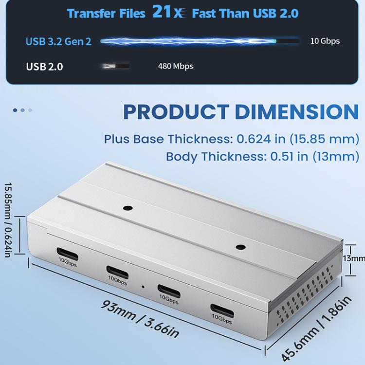 HST-4C 4 in 1 USB 3.2 10Gbps Detachable Magnetic Docking Station