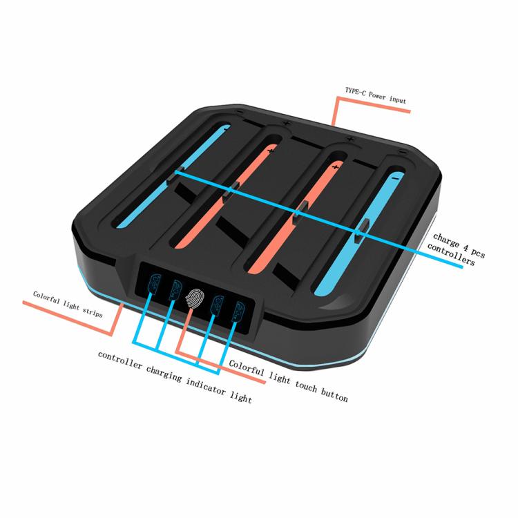 KJH NS2-026 4 in 1 Game Controller Charging Stand with RGB Light