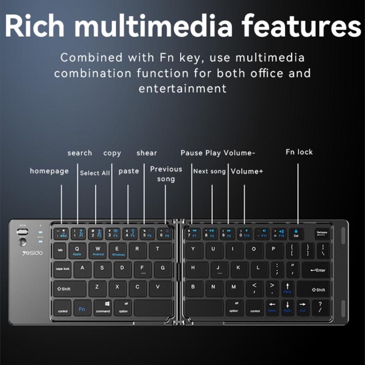 Yesido KB27 Ultra Slim Mini Two-Fold Portable Bluetooth Keyboard