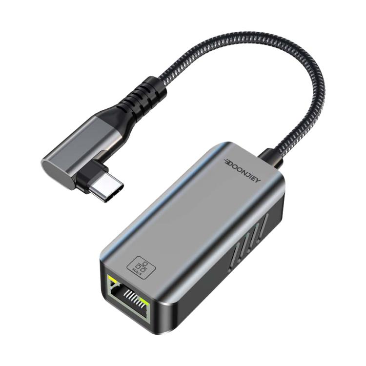 USB -C / Type-C Elbow to RJ45 Aluminum Alloy Shell Ethernet HUB Adapter