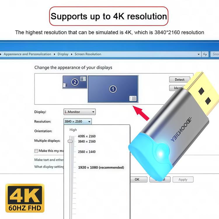 DOONJIEY DisplayPort Interface Graphics Card Spoofer Display Emulator Virtual Monitor with Indicator Light