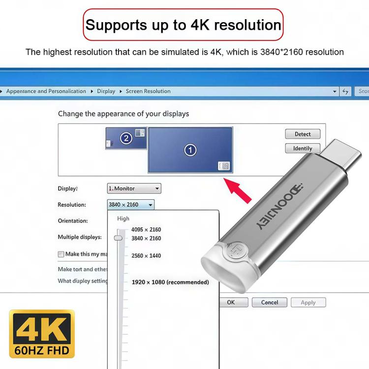 DOONJIEY USB-C / Type-C Interface Graphics Card Spoofer Virtual Monitor with Indicator Light
