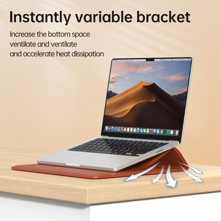 Handle Portable Laptop Briefcase PU Leather Laptop Sleeve with Foldable Stand