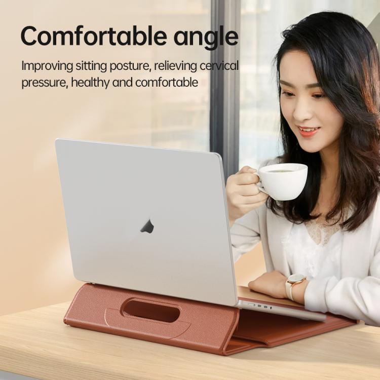 Handle Portable Laptop Briefcase PU Leather Laptop Sleeve with Foldable Stand