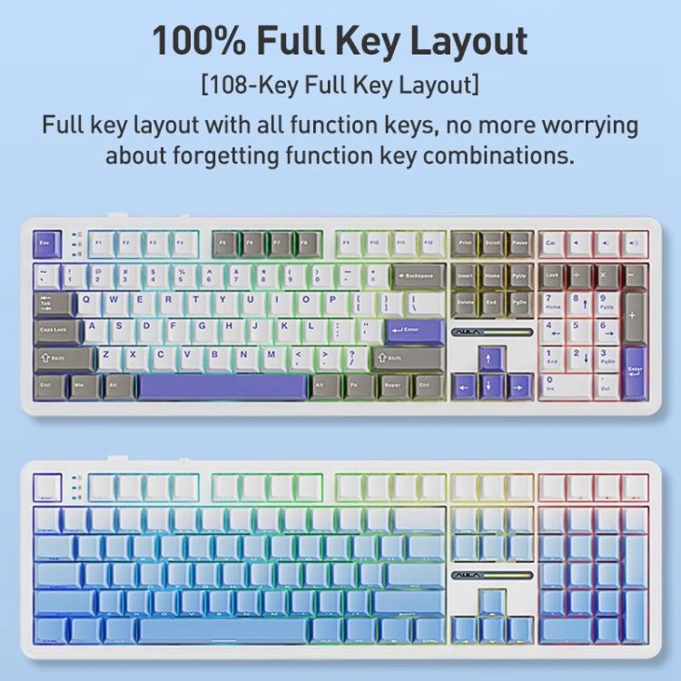 AULA F108 108 Keys Wired/2.4G/Bluetooth Three Model Customizable RGB Gaming Mechanical Keyboard