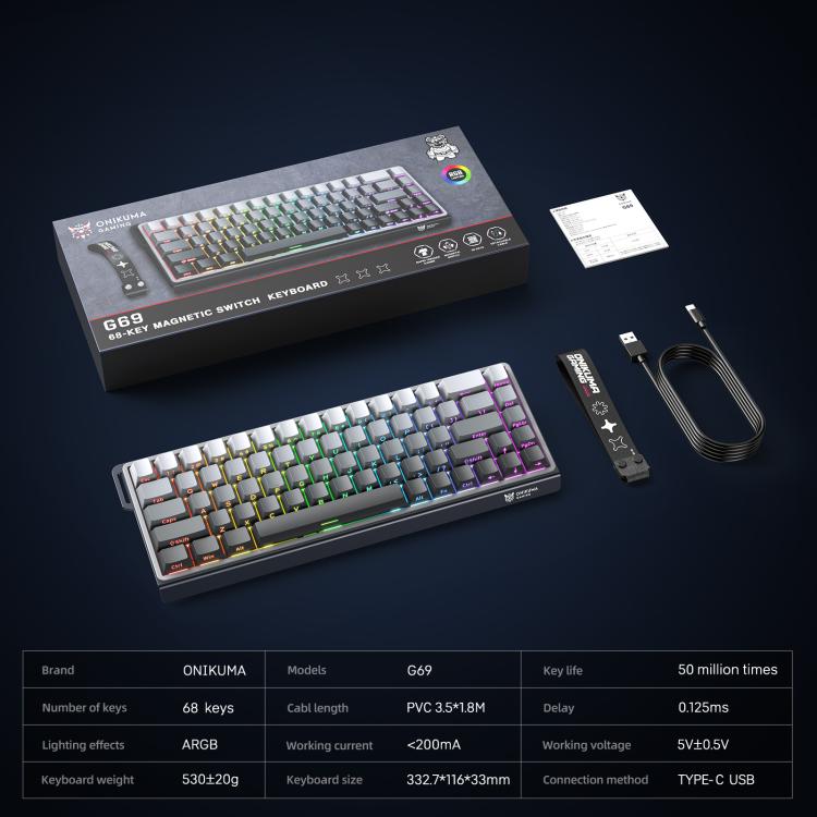 ONIKUMA G69 68 Keys RGB Lighting Wired Magnetic Axis Keyboard
