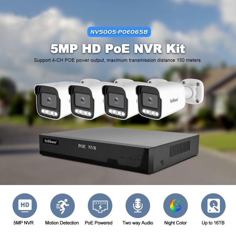 SriHome NVS005-POE065 5MP HD 4-CH POE Camera Network Video Recorder Kit