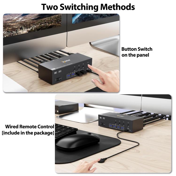 KCEVE KC-KVM403DH 4 IN 1 OUT DP/HD USB 3.0 4K 144Hz KVM Switch
