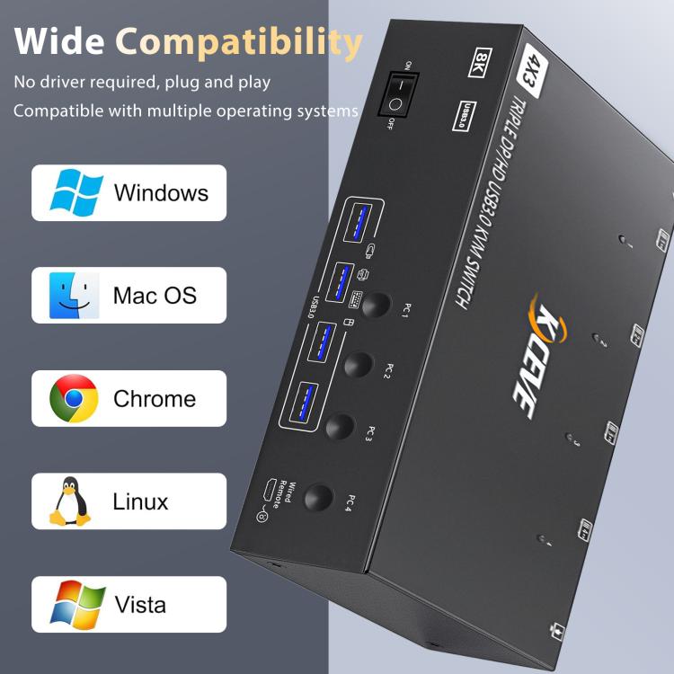KCEVE KC-KVM403DH 4 IN 1 OUT DP/HD USB 3.0 4K 144Hz KVM Switch