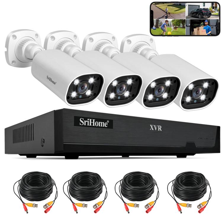 SriHome NVS008-AHD006 2MP HD 4-CH XVR NVR Camera Network Video Recorder Kit