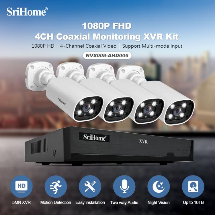 SriHome NVS008-AHD006 2MP HD 4-CH XVR NVR Camera Network Video Recorder Kit