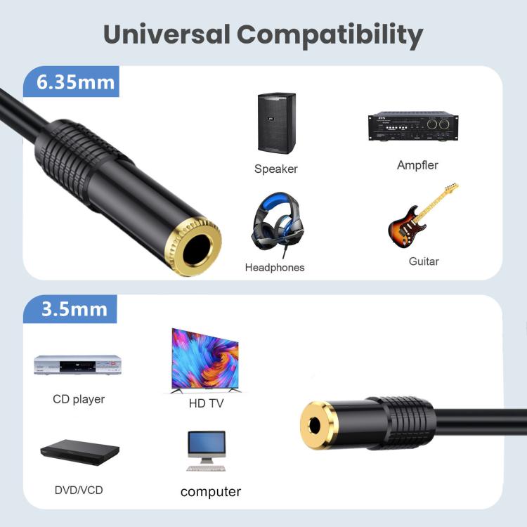 3.5mm Dual-channel Female to 6.35mm Dual-channel Female Stereo Audio Cable