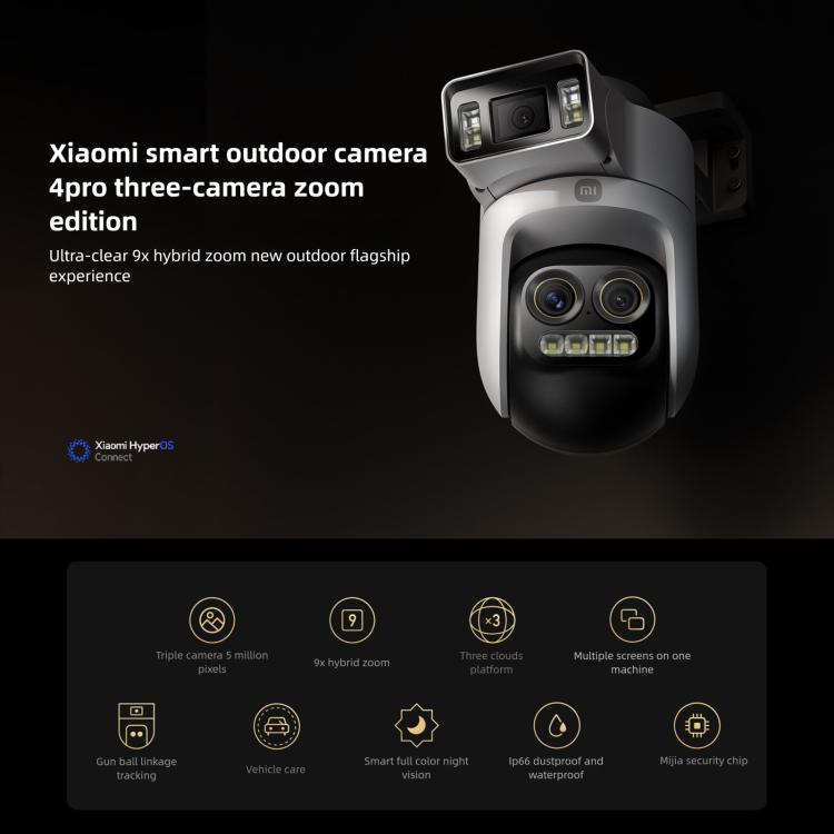 Original Xiaomi Outdoor Camera 4 Pro 3 Lens 9X Zoom 5MP Full Color Night Vision Sound Light Warning Security Camera