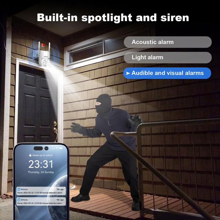 SriHome DH005 4MP 2K Low Power Consumption Wireless Security Camera System with Solar Panel