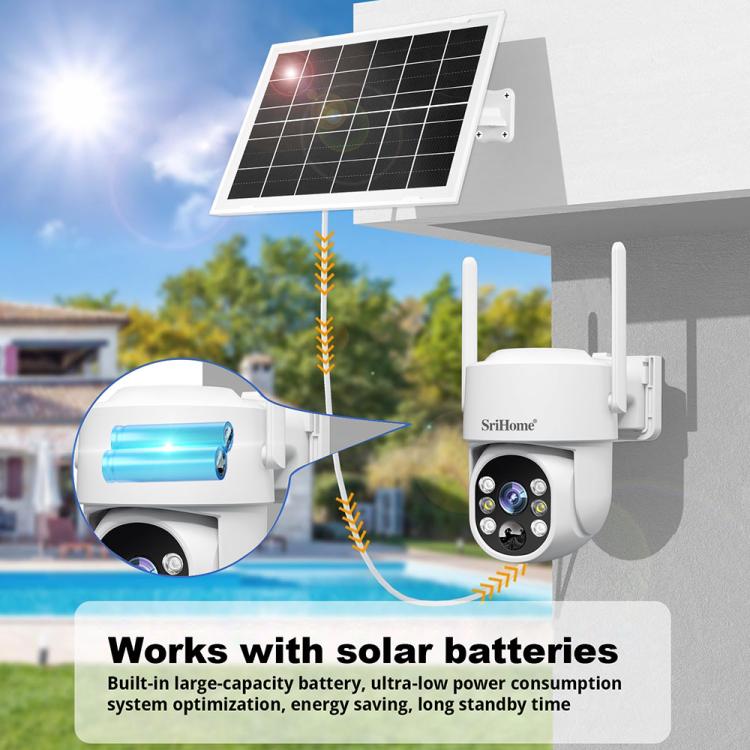 SriHome DH005 4MP 2K Low Power Consumption Wireless Security Camera System with Solar Panel