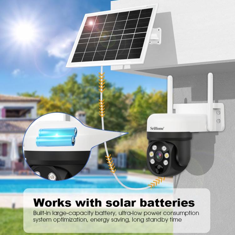 SriHome DH006 4MP 2K Low Power Consumption Wireless Security Camera System with Solar Panel