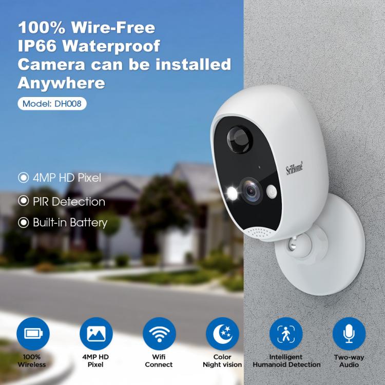 SriHome DH008 4MP 2K Low Power Consumption Wireless Security Camera System