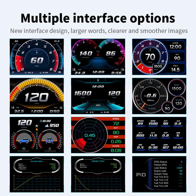 P26 Car HUD Head-Up Display Multi-function LCD OBD Smart Gauge Slope Meter Accelerometer