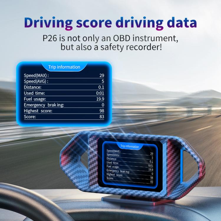 P26 Car HUD Head-Up Display Multi-function LCD OBD Smart Gauge Slope Meter Accelerometer