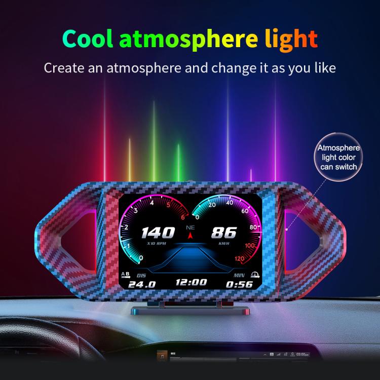 P26 Car HUD Head-Up Display Multi-function LCD OBD Smart Gauge Slope Meter Accelerometer