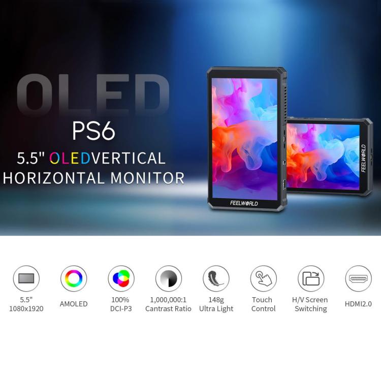 FEELWORLD PS6 5.5 inch OLED Vertical Horizontal Camera Field Video Monitor Touch Screen 4K HDMI-compatible