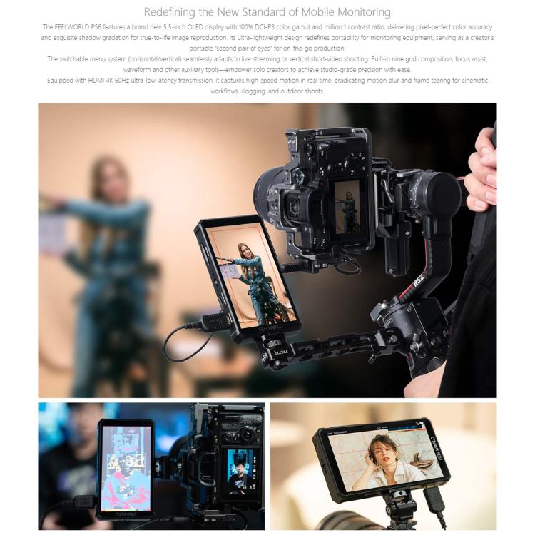 FEELWORLD PS6 5.5 inch OLED Vertical Horizontal Camera Field Video Monitor Touch Screen 4K HDMI-compatible