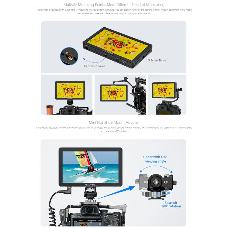 FEELWORLD T6 6 inch Camera Field Video Monitor Aluminium Housing 4K HDMI-compatible 1920x1080 IPS
