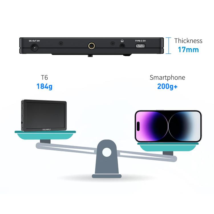FEELWORLD T6 6 inch Camera Field Video Monitor Aluminium Housing 4K HDMI-compatible 1920x1080 IPS