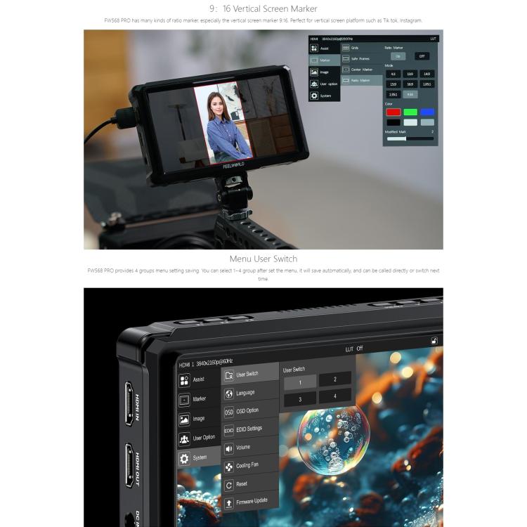 FEELWORLD FW568 Pro 6-inch 1200nit High Bright Camera DSLR Monitor 4K HDMI 60Hz IPS Screen