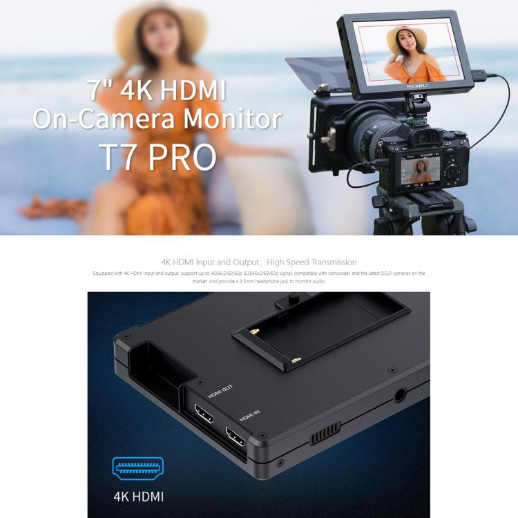 FEELWORLD T7 Pro 7-inch 2000nit Camera Field Video Monitor Aluminium Housing 4K 1920 x 1200 HDMI-compatible IPS Screen