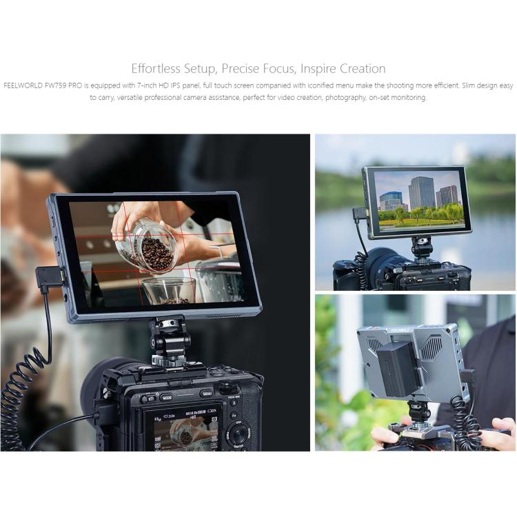FEELWORLD FW759 Pro 7-inch Touch Screen Camera Field Video Monitor 4K HDMI-compatible 1280 x 800 IPS Screen