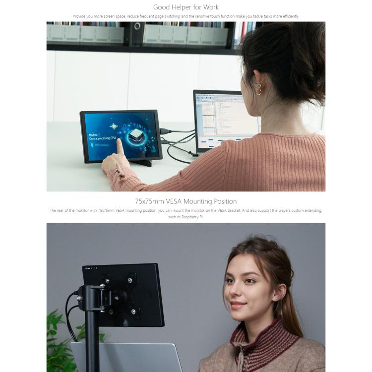 FEELWORLD D10 10.1 inch Portable External Monitor Touch FHD 1920 x 1200 USB-C HDMI-compatible Screen
