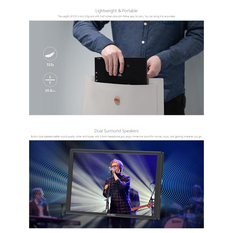 FEELWORLD D10 10.1 inch Portable External Monitor Touch FHD 1920 x 1200 USB-C HDMI-compatible Screen